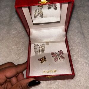 Napier Silver and Pink Butterfly Brooch Set